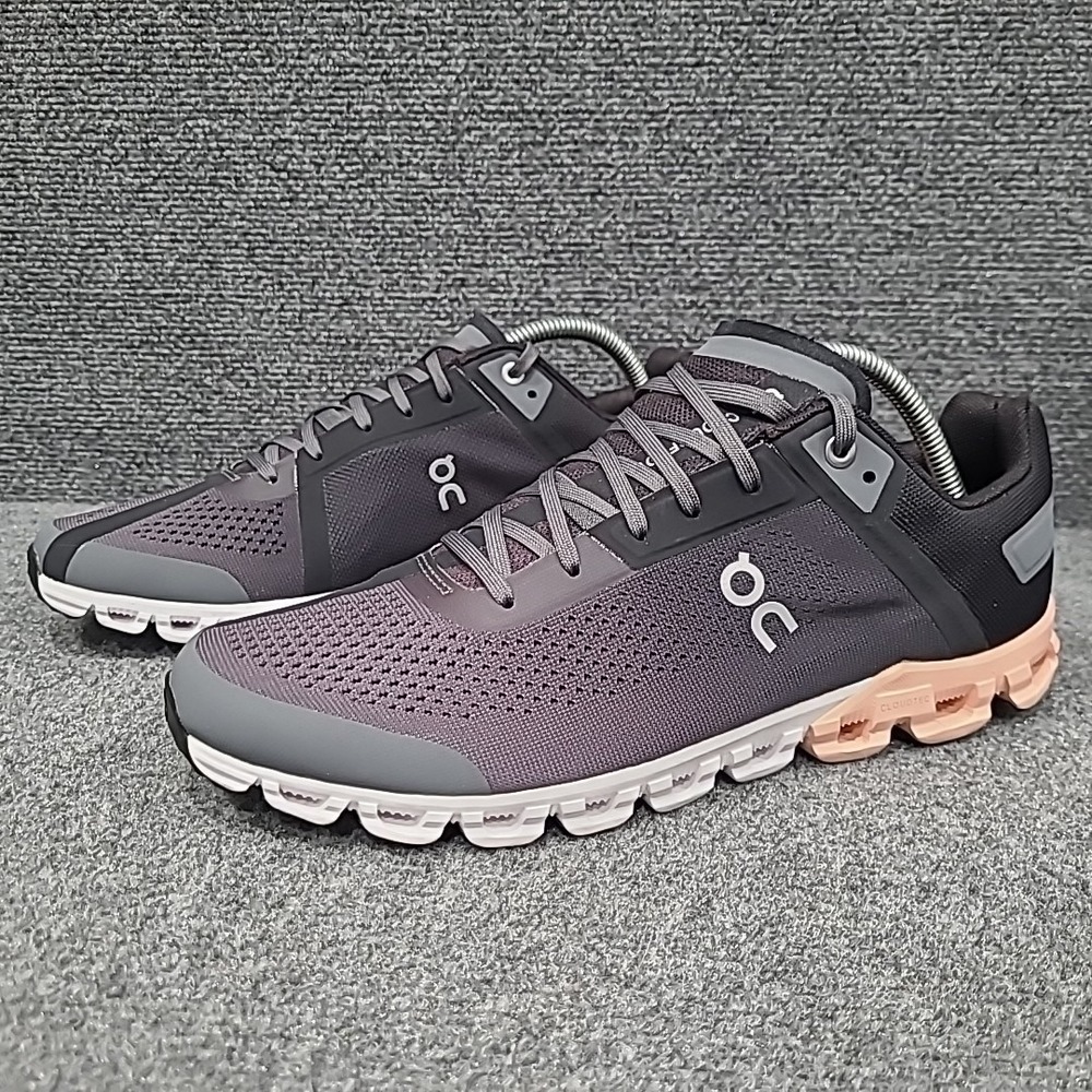 On Running Womens Cloudflow Shoe Size 10.5 Gray Black Peach Sneaker‎ Trainer